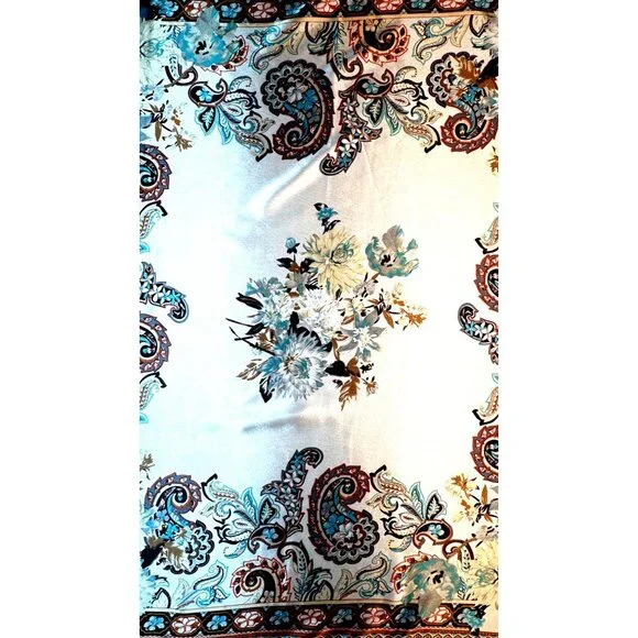 2/$30 NEW White Aqua Ivory Gray Black Floral Delicate Flower Silky Fashion Scarf - Picture 5 of 14